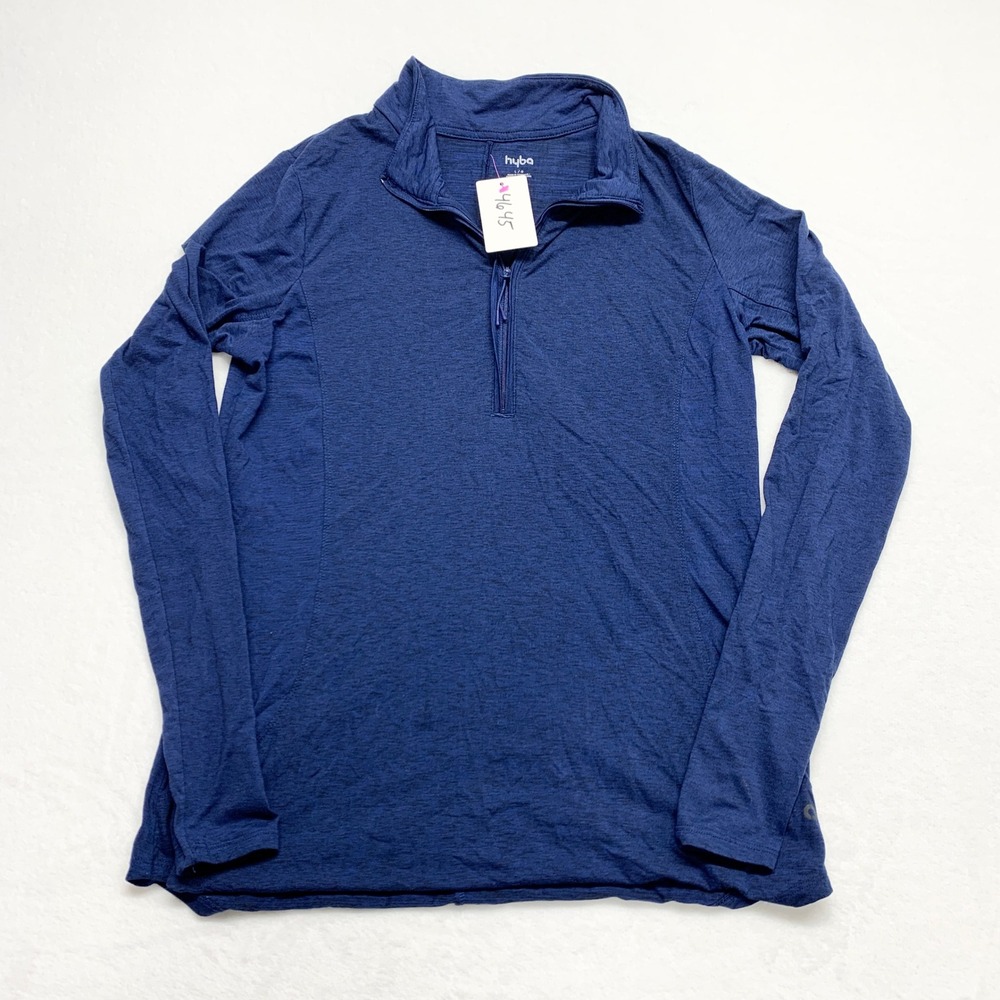 Hyba Quarter Zip Pullover Womens Sz L Blue Space Dye Activewear Long Sleeve Top